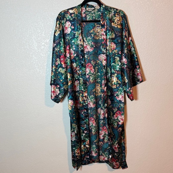 Victoria's Secret Other - Victoria’s Secret Gold Label Satin Floral Paisley Midi Robe One Size Fits Most